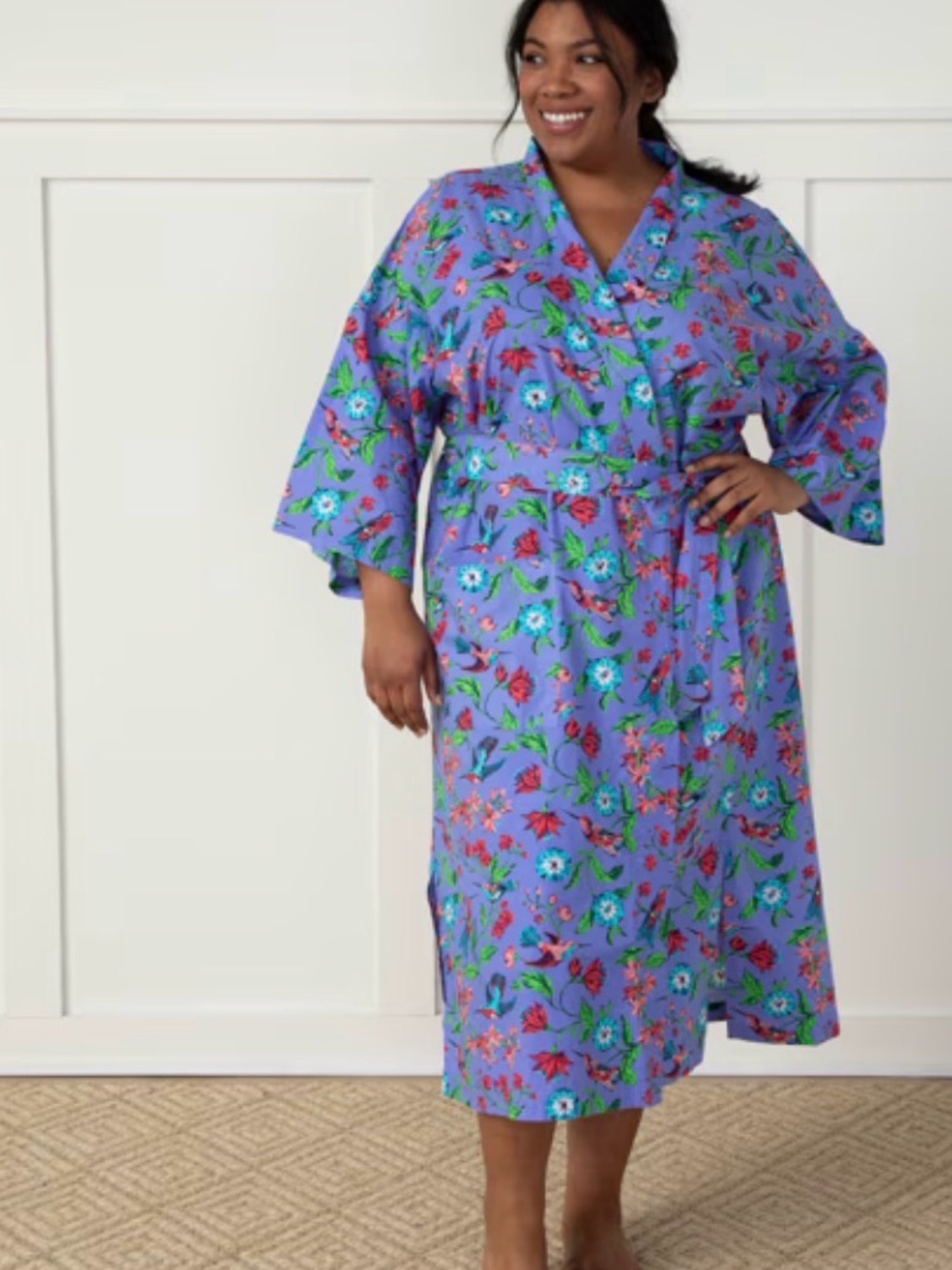 Printfresh Hummingbird Haven Floral Wrap Robe